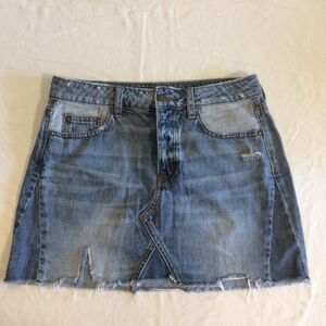 American Eagle Outfitters Mini Skirt Light Wash Distressed Denim ButtonFly Micro